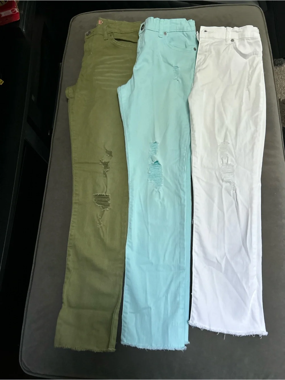 Set of Three Girls Distressed Skinny Jeans - Olive, Mint, White